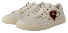 Load image into Gallery viewer, Dolce &amp; Gabbana White Leather Gold Red Heart Sneakers Shoes
