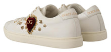 Load image into Gallery viewer, Dolce &amp; Gabbana White Leather Gold Red Heart Sneakers Shoes
