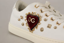 Load image into Gallery viewer, Dolce &amp; Gabbana White Leather Gold Red Heart Sneakers Shoes
