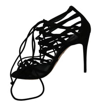 Load image into Gallery viewer, Dolce &amp; Gabbana Elegant Black Suede Stiletto Ankle Strap Sandals
