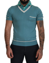 Load image into Gallery viewer, Dolce &amp; Gabbana Blue Silk Polo Top Mens V-neck  T-shirt
