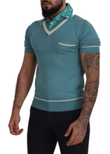 Load image into Gallery viewer, Dolce &amp; Gabbana Blue Silk Polo Top Mens V-neck  T-shirt
