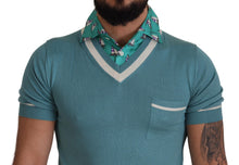 Load image into Gallery viewer, Dolce &amp; Gabbana Blue Silk Polo Top Mens V-neck  T-shirt
