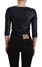 Load image into Gallery viewer, Dolce &amp; Gabbana Elegant Black 3/4 Sleeve Top with Gold Detailing
