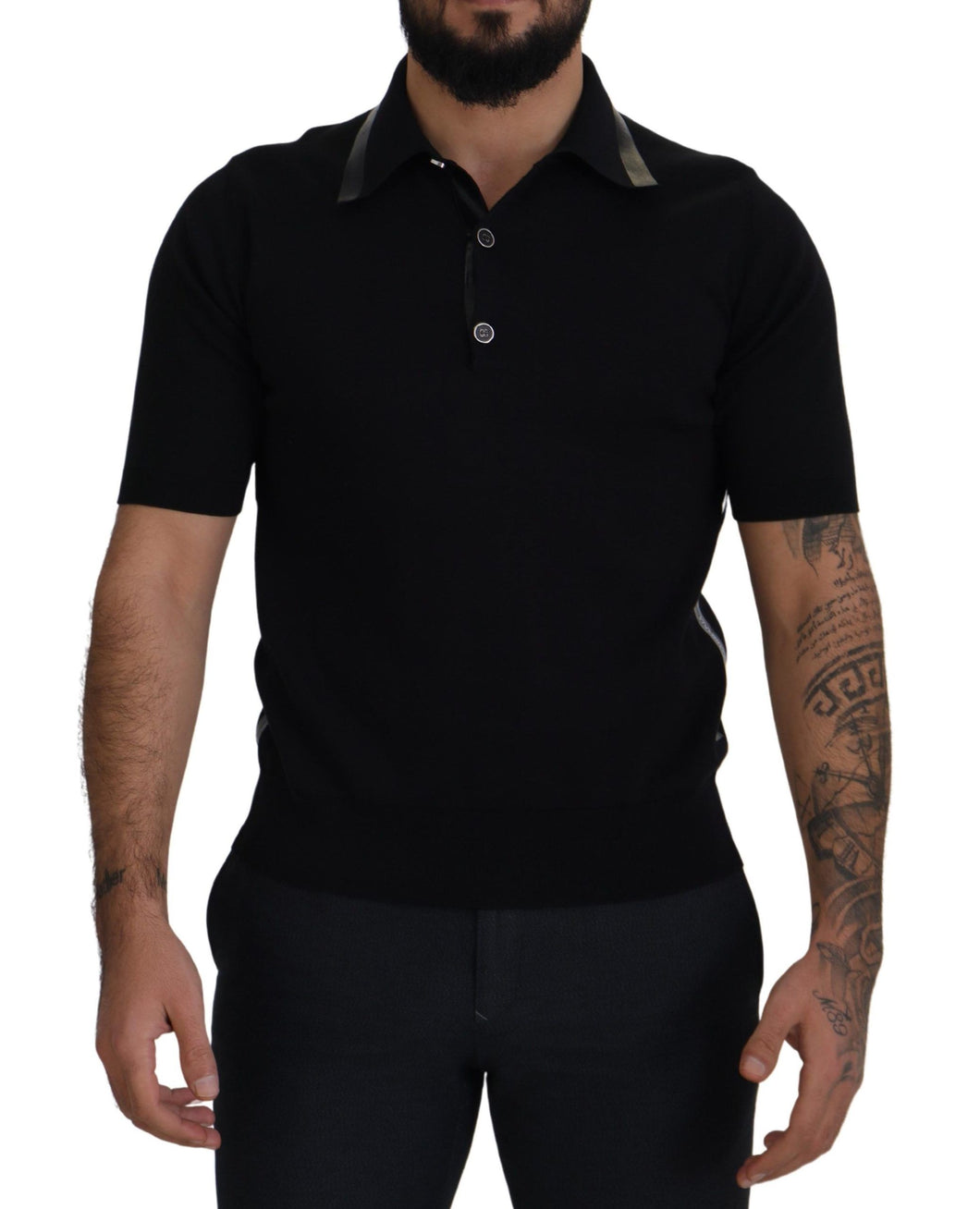 Dolce & Gabbana Black Cotton Silk Polo Shortsleeve T-shirt