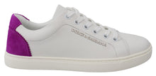 Load image into Gallery viewer, Dolce &amp; Gabbana Chic White Leather Sneakers with Purple Accents
