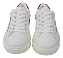 Load image into Gallery viewer, Dolce &amp; Gabbana Chic White Leather Sneakers with Purple Accents
