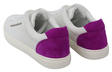 Load image into Gallery viewer, Dolce &amp; Gabbana Chic White Leather Sneakers with Purple Accents
