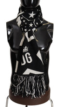 Load image into Gallery viewer, Dolce &amp; Gabbana White Black DG Logo Star Printed Wool Fringe Scarf
