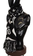 Load image into Gallery viewer, Dolce &amp; Gabbana White Black DG Logo Star Printed Wool Fringe Scarf
