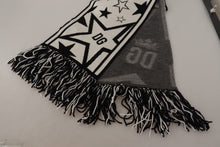 Load image into Gallery viewer, Dolce &amp; Gabbana White Black DG Logo Star Printed Wool Fringe Scarf
