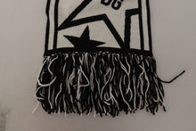 Load image into Gallery viewer, Dolce &amp; Gabbana White Black DG Logo Star Printed Wool Fringe Scarf
