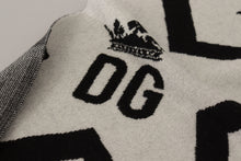 Load image into Gallery viewer, Dolce &amp; Gabbana White Black DG Logo Star Printed Wool Fringe Scarf
