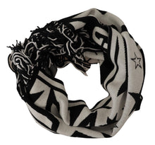 Load image into Gallery viewer, Dolce &amp; Gabbana White Black DG Logo Star Printed Wool Fringe Scarf
