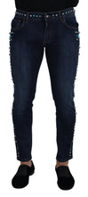 Load image into Gallery viewer, Dolce &amp; Gabbana Blue Cotton Studded Low Waist Denim Jeans
