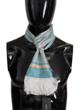 Load image into Gallery viewer, Dolce &amp; Gabbana Blue Silk Shiny Shell-Print Neck Wrap Fringed Scarf
