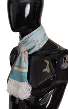 Load image into Gallery viewer, Dolce &amp; Gabbana Blue Silk Shiny Shell-Print Neck Wrap Fringed Scarf
