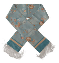 Load image into Gallery viewer, Dolce &amp; Gabbana Blue Silk Shiny Shell-Print Neck Wrap Fringed Scarf
