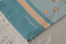 Load image into Gallery viewer, Dolce &amp; Gabbana Blue Silk Shiny Shell-Print Neck Wrap Fringed Scarf
