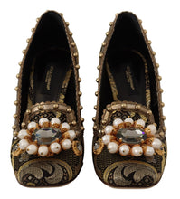 Load image into Gallery viewer, Dolce &amp; Gabbana Gold Crystal Square Toe Brocade Pumps Shoes
