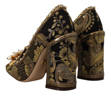 Load image into Gallery viewer, Dolce &amp; Gabbana Gold Crystal Square Toe Brocade Pumps Shoes
