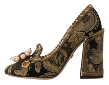 Load image into Gallery viewer, Dolce &amp; Gabbana Gold Crystal Square Toe Brocade Pumps Shoes
