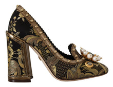 Load image into Gallery viewer, Dolce &amp; Gabbana Gold Crystal Square Toe Brocade Pumps Shoes
