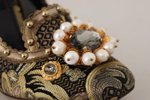 Load image into Gallery viewer, Dolce &amp; Gabbana Gold Crystal Square Toe Brocade Pumps Shoes

