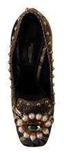 Load image into Gallery viewer, Dolce &amp; Gabbana Gold Crystal Square Toe Brocade Pumps Shoes
