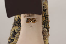 Load image into Gallery viewer, Dolce &amp; Gabbana Gold Crystal Square Toe Brocade Pumps Shoes
