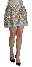 Load image into Gallery viewer, Dolce &amp; Gabbana Silver Silk Crystal High Waist Mini Skirt
