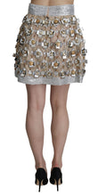 Load image into Gallery viewer, Dolce &amp; Gabbana Silver Silk Crystal High Waist Mini Skirt
