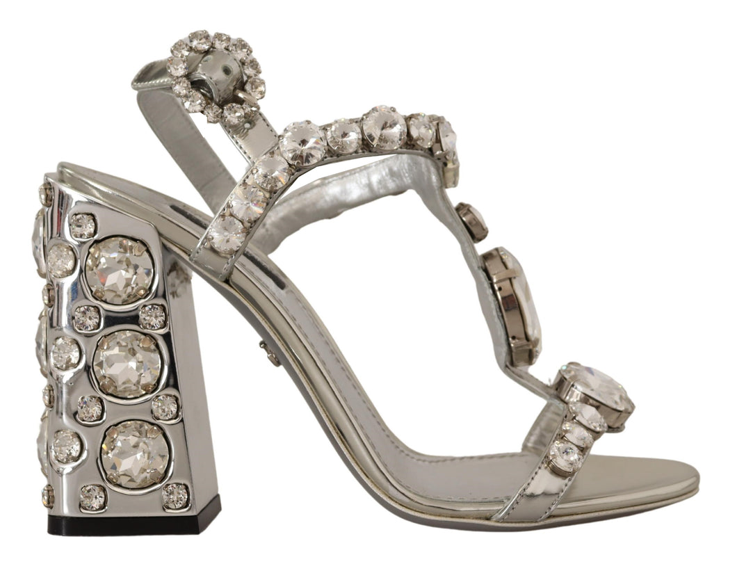 Dolce & Gabbana Silver Crystals Strap Buckle High Heel Sandals