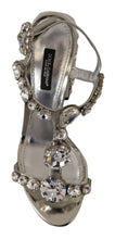 Load image into Gallery viewer, Dolce &amp; Gabbana Silver Crystals Strap Buckle High Heel Sandals
