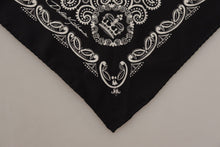 Load image into Gallery viewer, Dolce &amp; Gabbana Black Silk DG Logo Crown Square Handkerchief Scarf
