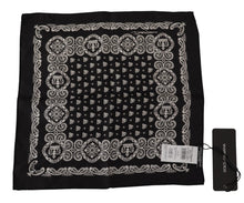 Load image into Gallery viewer, Dolce &amp; Gabbana Black Silk DG Logo Crown Square Handkerchief Scarf
