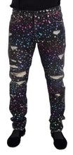 Load image into Gallery viewer, Dolce &amp; Gabbana Black Multicolor Print Tattered Denim Jeans
