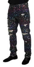 Load image into Gallery viewer, Dolce &amp; Gabbana Black Multicolor Print Tattered Denim Jeans
