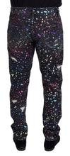 Load image into Gallery viewer, Dolce &amp; Gabbana Black Multicolor Print Tattered Denim Jeans
