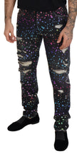 Load image into Gallery viewer, Dolce &amp; Gabbana Black Multicolor Print Tattered Denim Jeans
