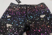 Load image into Gallery viewer, Dolce &amp; Gabbana Black Multicolor Print Tattered Denim Jeans
