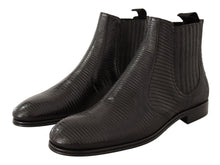 Load image into Gallery viewer, Dolce &amp; Gabbana Elegant Black Leather Lizard Skin Derby Boots
