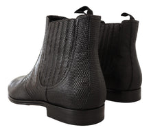 Load image into Gallery viewer, Dolce &amp; Gabbana Elegant Black Leather Lizard Skin Derby Boots
