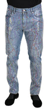 Load image into Gallery viewer, Dolce &amp; Gabbana Blue Cotton Color Splash Print Denim Jeans
