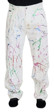 Load image into Gallery viewer, Dolce &amp; Gabbana White Cotton Color Splash Print Denim Pants
