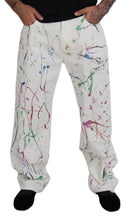 Load image into Gallery viewer, Dolce &amp; Gabbana White Cotton Color Splash Print Denim Pants
