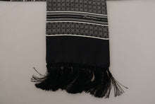 Load image into Gallery viewer, Dolce &amp; Gabbana Black White 100% Silk Geometric Shawl Fringe Scarf
