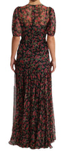 Load image into Gallery viewer, Dolce &amp; Gabbana Elegant Black Silk Floral A-Line Gown
