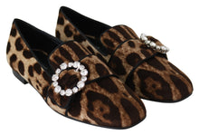 Load image into Gallery viewer, Dolce &amp; Gabbana Leopard Print Crystal Embellished Loafers
