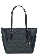 Load image into Gallery viewer, Michael Kors Charlotte Black PVC Leather Large Top Zip Tote Handbag Bag Purse
